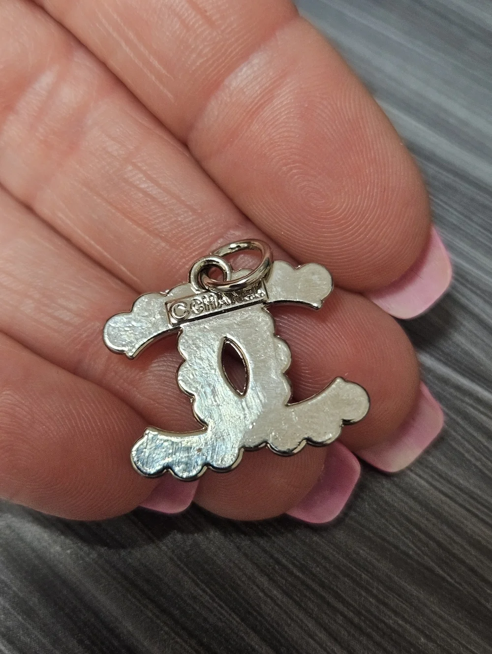 Chanel Stamped Replacement Pull Bezel Set Crystal Double-C Logo In Silver
